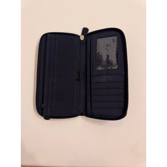 Villager Liz Claiborne Navy Blue Wallet 100% Polyester Zip Around 8x4x1" - Picture 6 of 8